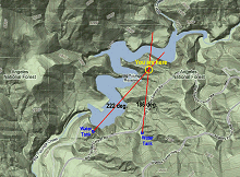 Topographic map with 222 and 186 degree lines